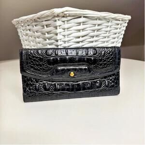 Vintage Brahmin Black Croc Embossed Leather Wallet Organizer Clutch Luxury Y2K